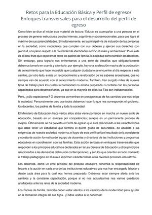 Retos Para La Educación Básica Y Perfil De Egreso