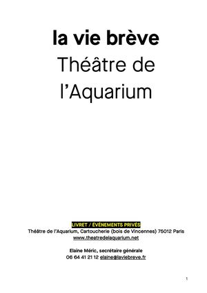 Livret de privatisation - la vie brève - Théâtre de l'Aquarium