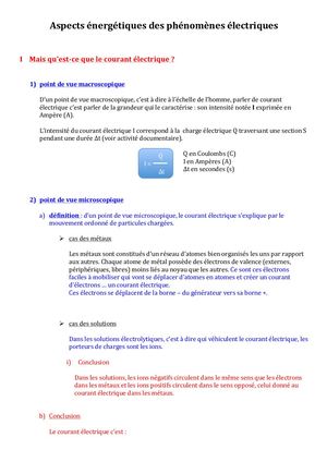 Aspects Énergétiques Des Phénomènes Électriques Résumé De Cours