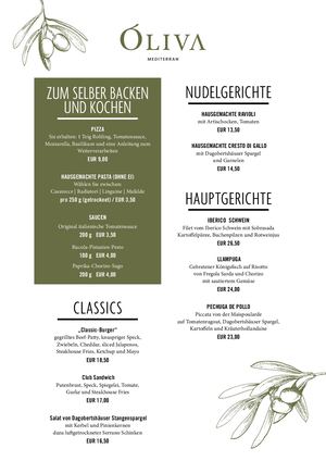 Take-away Speisekarte OLIVA