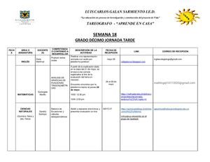 Tareografo Semana 18 Grado Décimo Jornada Tarde