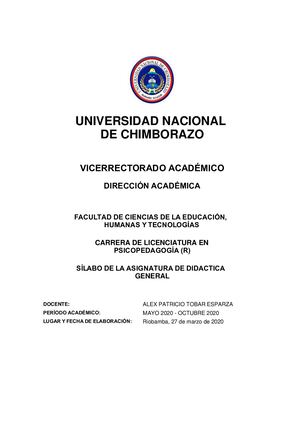 Silabo De Didactica General Mayo Septiembre 2020