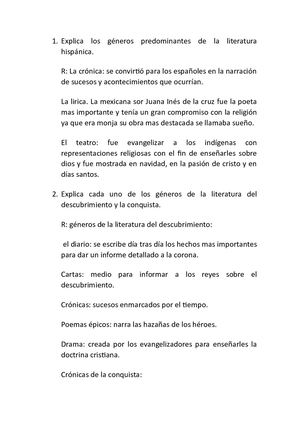 Explica Los Géneros Predominantes De La Literatura Hispánica