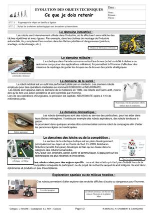 Fc Evolution Des Objets Techniques Robotique