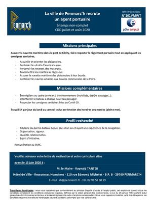 Mairie de Penmarc'h - Offre d'emploi - Agent portuaire - Eté 2020