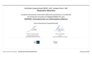 Certificado Campus Virtual X Inf001 Ed X Campus Virtual Unc