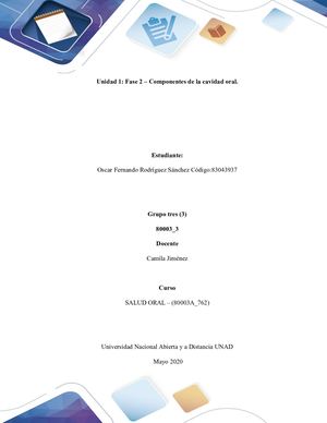 Unidad 1 Fase 2 Componentes De La Cavidad Oral