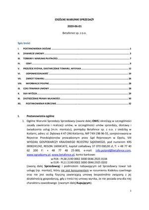 PL - Ogólne Warunki Sprzedaży Betafence 2020.06.01