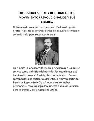 Diversidad Social Y Regional De Los Movimientos Revoucionarios Y Sus Lideres