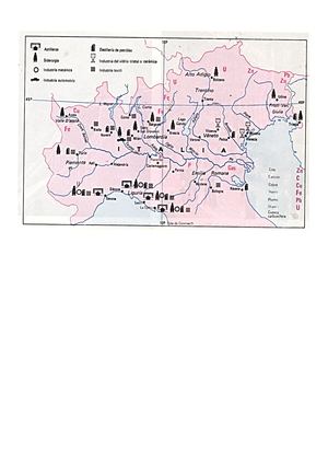 Europa, mapa económico de la cuenca del río Po
