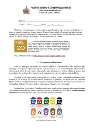 5ºs Anos-Matemática Reciclagem E Tempo