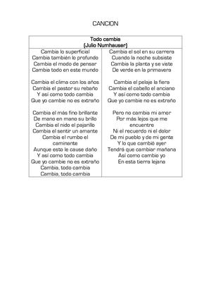 Pdf Cancion "Cambios y Mas Cambios"