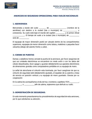 Anuncios De Seguridad Operacional Para Vuelos Nacionales E 190 (1)