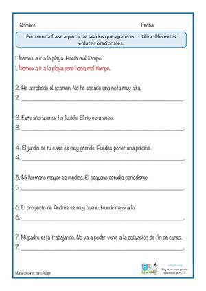 Formar Oraciones Coordinadas. Enlaces Oracionales