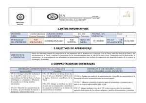 Planificación Proyectos 6ta Unidad Ciencias Naturales