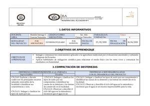 PLANIFICACIÓN DE PROYECTO DE CIENCIAS NATURALES REDQ