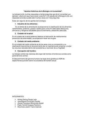 Aportes Históricos De La Biología A La Humanidad