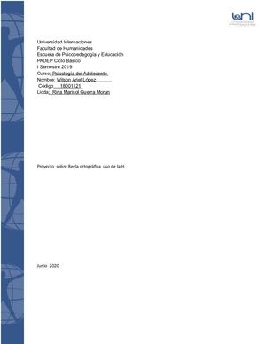Proyecto Regla Ortografica De La Letra H