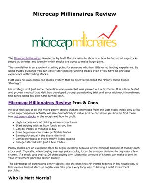 Microcap Millioniares Review