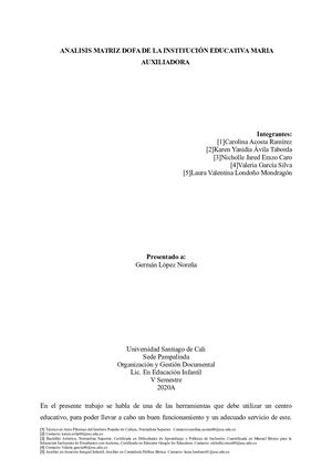 MATRIZ DOFA I.E. MARIA AUXILIADORA SEVILLA-VALLE DEL CAUCA