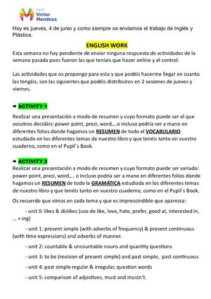 Inglés y  Plástica 4 Junio