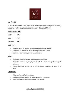 Menu La Table 5