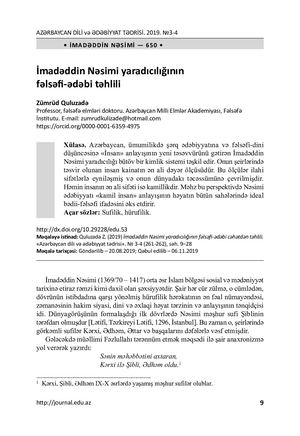 Philosophical and literary analysis of Imadaddin Nasimi’s works
