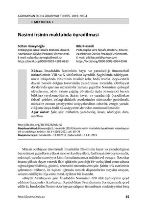 Teaching of Nasimi legacy at secondary schools