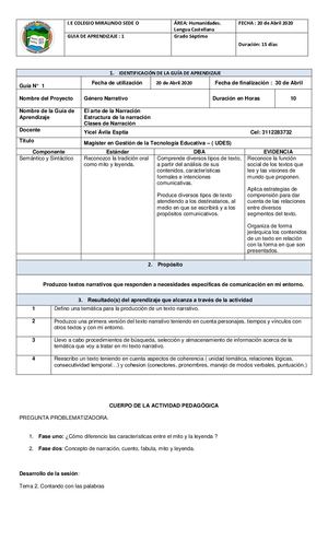 Guia 1 Lenguaje Grado Septimo