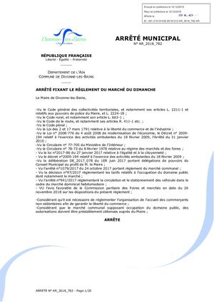 Arrêté Fixant Le Règlement Du Marché Du Dimanche Ar 2018 782