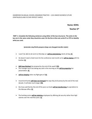 Cambridge Bilingual School Grammar Practice