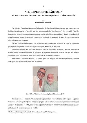 “EL EXPEDIENTE BÁRTOLI”:  EL MISTERIO DE LA HUELLA DEL CERRO PAJARILLO 34 AÑOS DESPUÉS