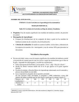 Taller N°3 Hoja De Cálculo Y Estadística Movilidad En Barranquilla Docx