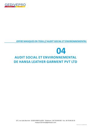 Audit social et environnemental de la société Hansa Leather Garment