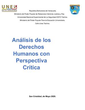 Análisis De Los Derechos Humanos Con Perspectiva Crítica