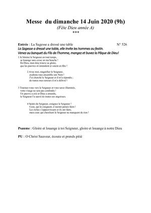 Messe Du 2020 06 14 Fête Dieu A(9h30)