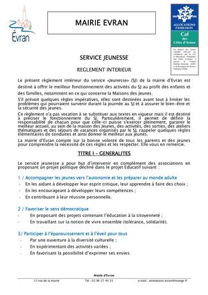 18 02 10 Règlement Interieure Service Jeunesse