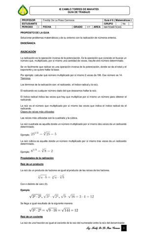 Guia # 6 Radicacion De Enteros Estudiante