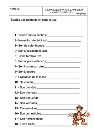 Clasificación de palabras