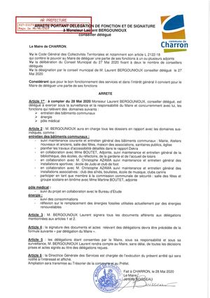 Arrêté Délégation Fonction Et Signature BERGOUNIOUX .