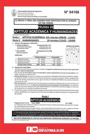 Examen De Aptitud Académica Y Humanidades Uni 2020 Ccesa007