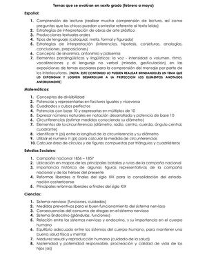 Temas Que Se Evalúan En Sexto Grado