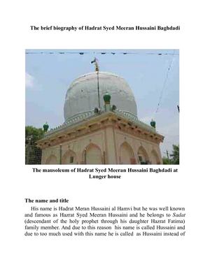 Biography Hadrat Syed Meeran Hussaini Baghdadi Hyderabad