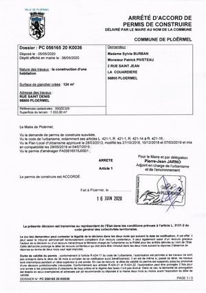 ARRETE PC20K0036 Mme BURBAN SYLVIE & M. PIVETEAU PATRICK