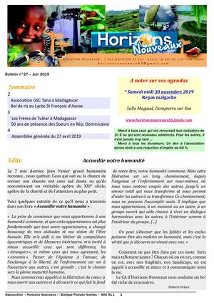 Bulletin " Horizons Nouveaux " N° 27 Juin 2019