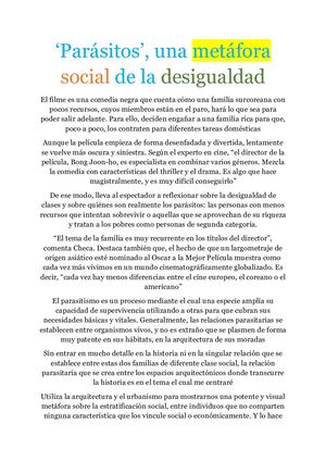 Parasitos, Una Metafora Social De La Desigualdad, Una Obra De Sebastián Morales Cruz