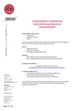 TBS - Conditions D'admission EXEC bachelor