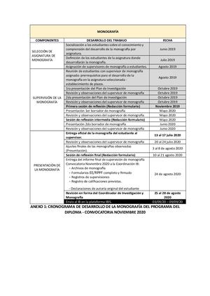 Cronograma De Desarrollo Monografia Pd Convocatoria Nov 2020 Coar