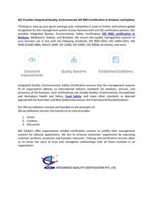 IQC Provides Integrated Quality, Environmental ISO 9001 Certification in Brisbane and Sydney