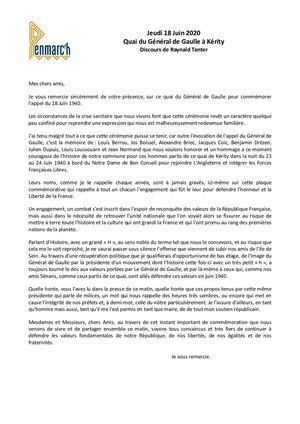 Discours - Cérémonie du 18 juin 2020